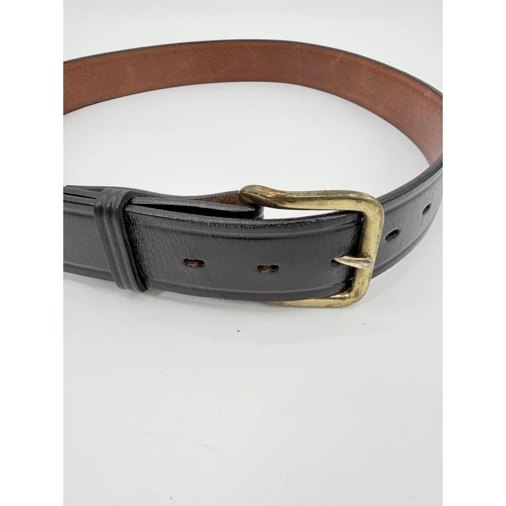 Don Hume Black Leather Trouser Belt B109 Solid Brass Buckle Duty Uniform Belt